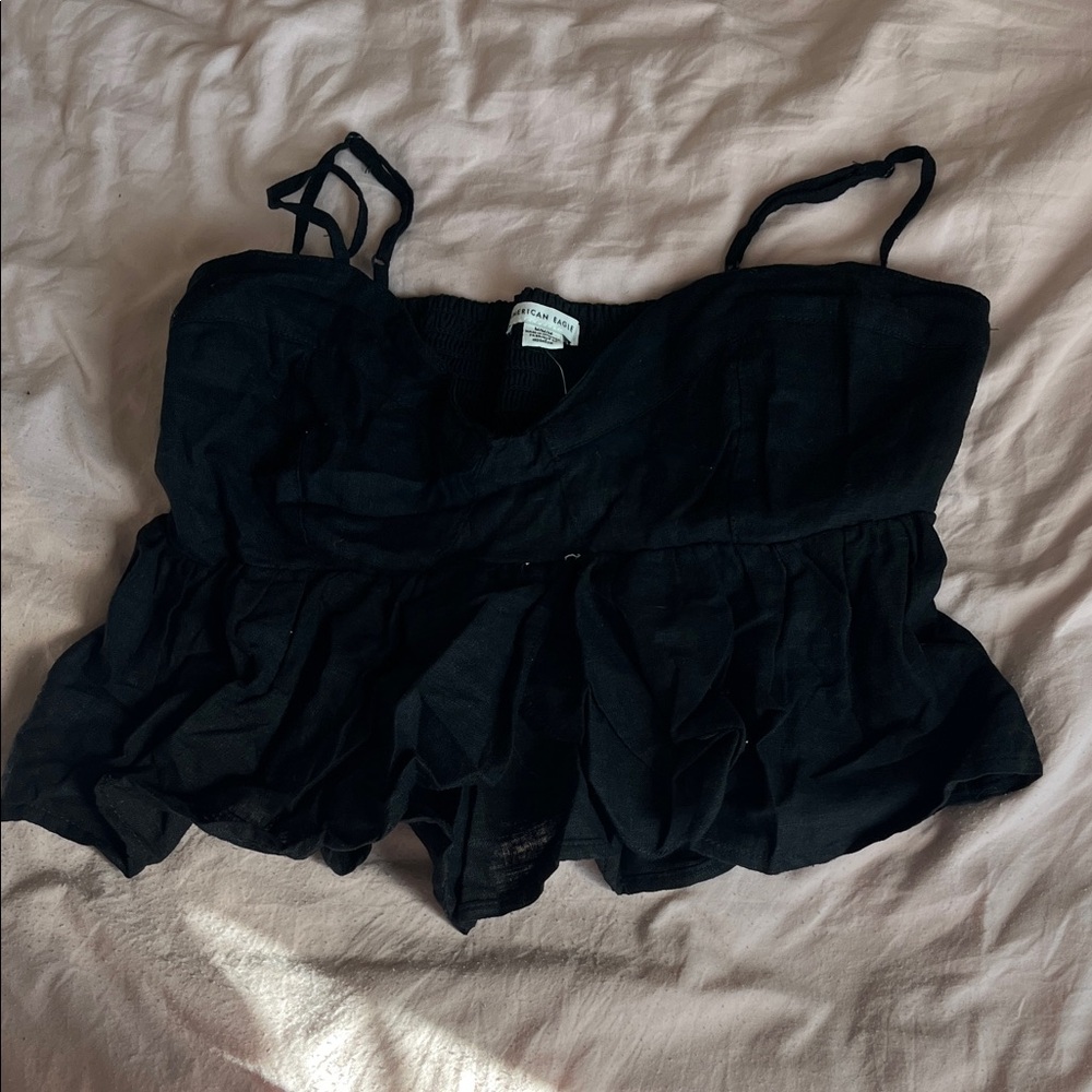 American Eagle Outfitters Black Smocked Top